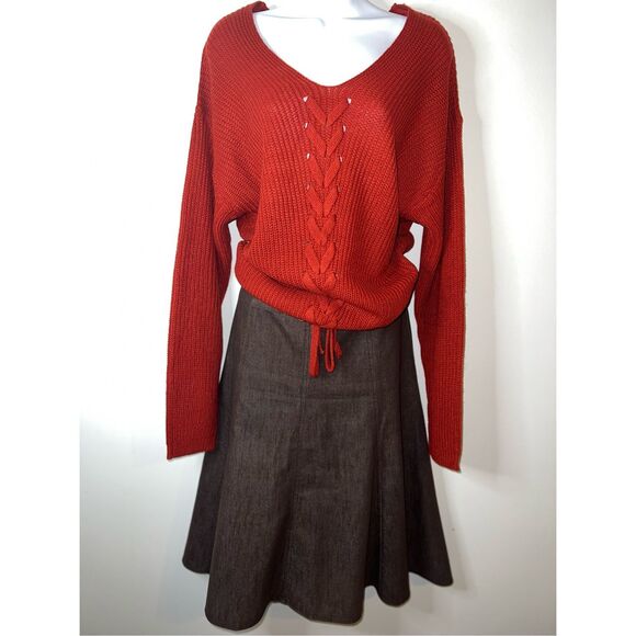 Women’s Braided Knit Front Orange Sweater 1X - Picture 3 of 6